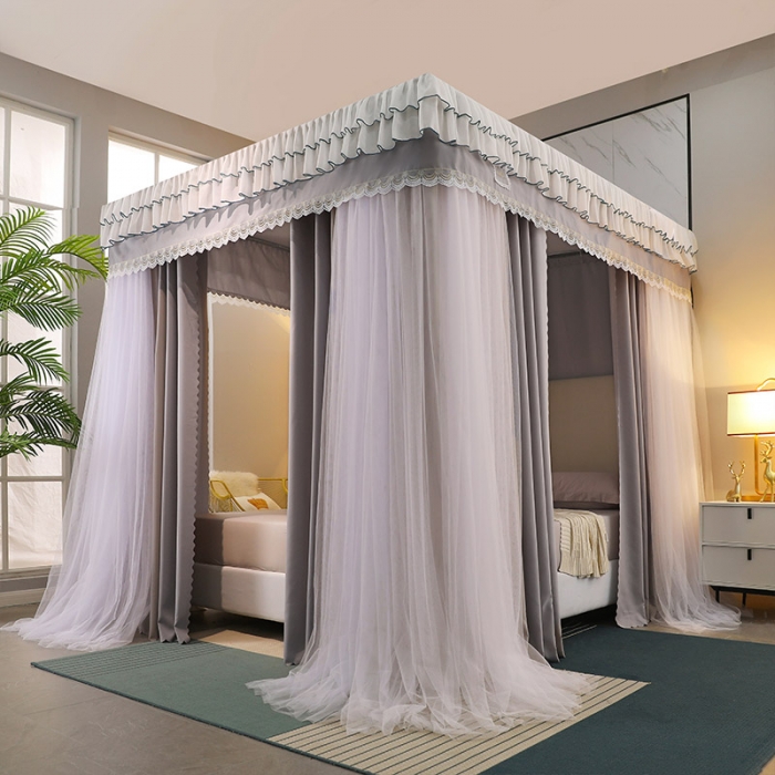 91家纺网 家纺一手货源 找家纺 艾晶美家纺 2021新款公主双杆落地双层床幔蚊帐 银灰