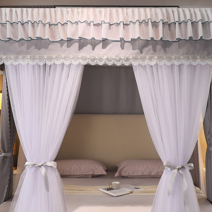 91家纺网 家纺一手货源 找家纺 艾晶美家纺 2021新款公主双杆落地双层床幔蚊帐 银灰