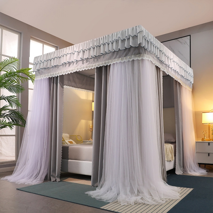 91家纺网 家纺一手货源 找家纺 艾晶美家纺 2021新款公主双杆落地双层床幔蚊帐 银灰