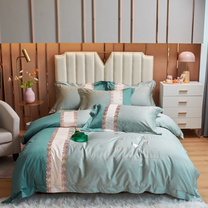 91家纺网 家纺一手货源 找家纺 杜先生 2021新款100支长绒棉刺绣四件套—漫时光 蔚蓝