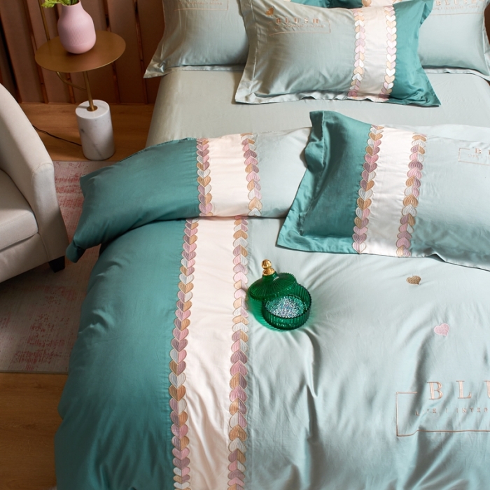 91家纺网 家纺一手货源 找家纺 杜先生 2021新款100支长绒棉刺绣四件套—漫时光 蔚蓝