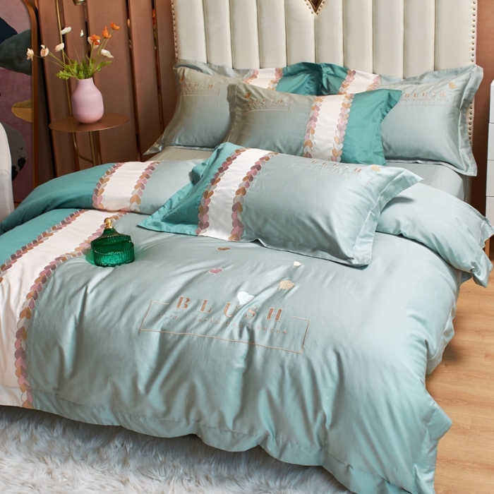 91家纺网 家纺一手货源 找家纺 杜先生 2021新款100支长绒棉刺绣四件套—漫时光 蔚蓝