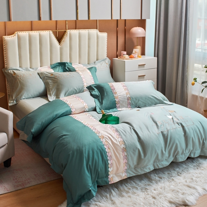 91家纺网 家纺一手货源 找家纺 杜先生 2021新款100支长绒棉刺绣四件套—漫时光 蔚蓝