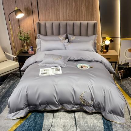 91家纺网 家纺一手货源 找家纺 凯磊家纺2021新款高支高密.澳棉刺绣四件套-星月系列 幻影灰