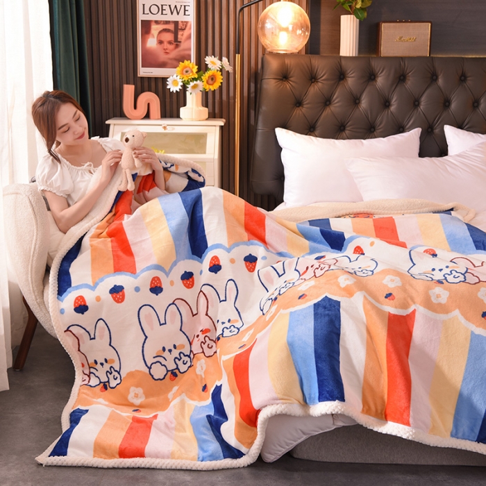 91家纺网 家纺一手货源 找家纺 眠博士 2021新款印花拼羊羔绒单被套 闺蜜兔