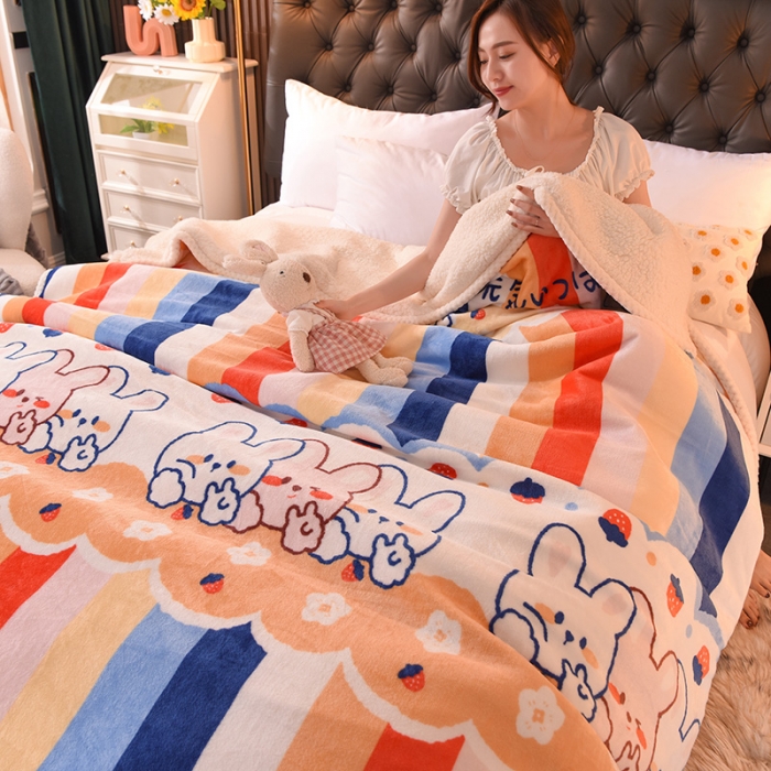 91家纺网 家纺一手货源 找家纺 眠博士 2021新款印花拼羊羔绒单被套 闺蜜兔