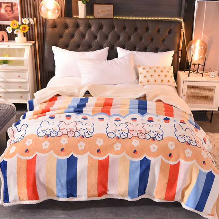 91家纺网 家纺一手货源 找家纺 眠博士 2021新款印花拼羊羔绒单被套 闺蜜兔