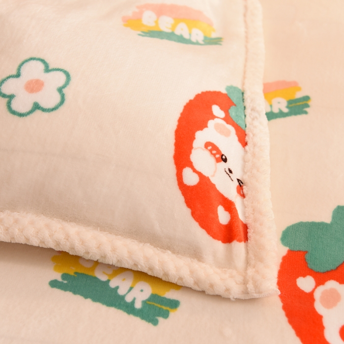 91家纺网 家纺一手货源 找家纺 眠博士 2021新款印花拼羊羔绒单被套 开心草莓