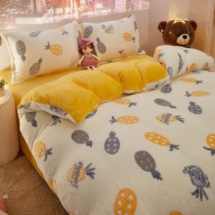 91家纺网 家纺一手货源 找家纺 佰亿莱2024新款5D雕花雪花绒四件套 菠萝梦想