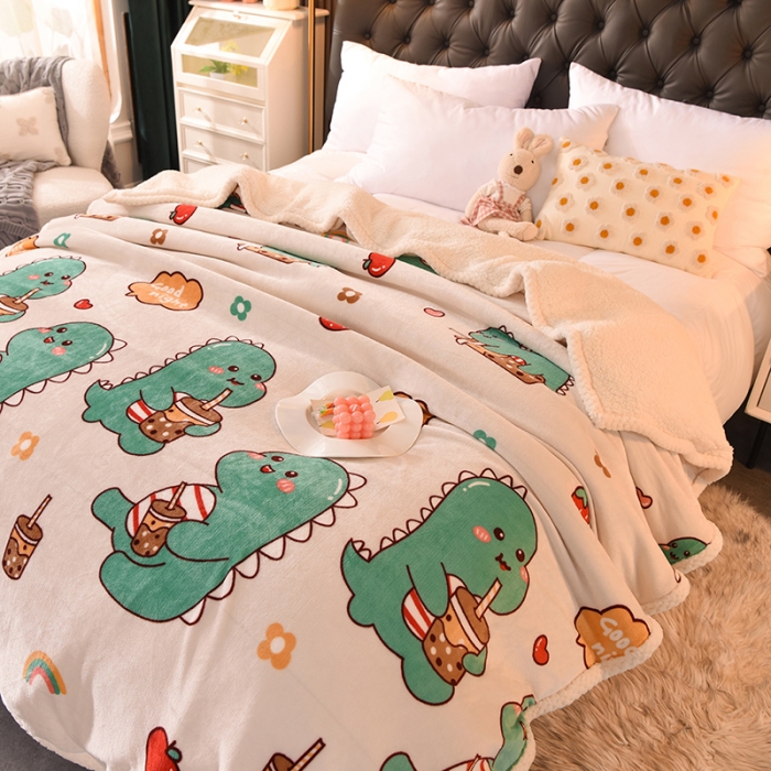 91家纺网 家纺一手货源 找家纺 眠博士 2021新款印花拼羊羔绒单被套 奶茶小龙