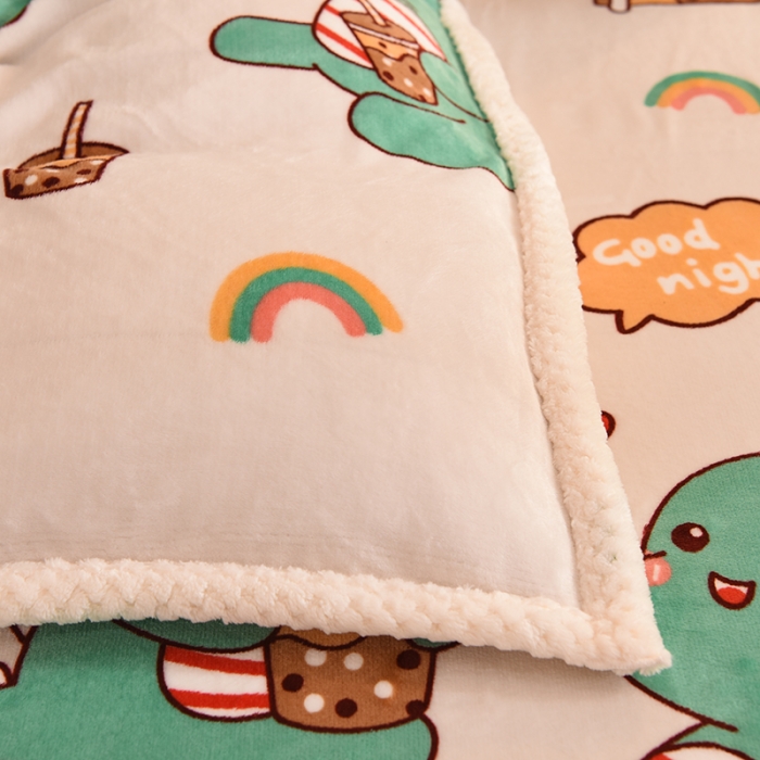 91家纺网 家纺一手货源 找家纺 眠博士 2021新款印花拼羊羔绒单被套 奶茶小龙