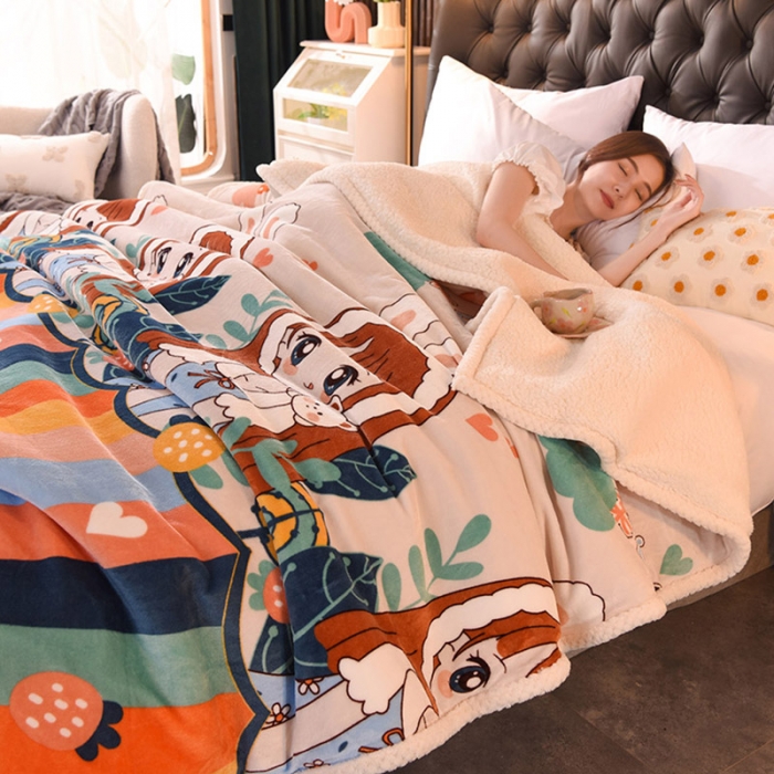 91家纺网 家纺一手货源 找家纺 眠博士 2021新款印花拼羊羔绒单被套 青春少女