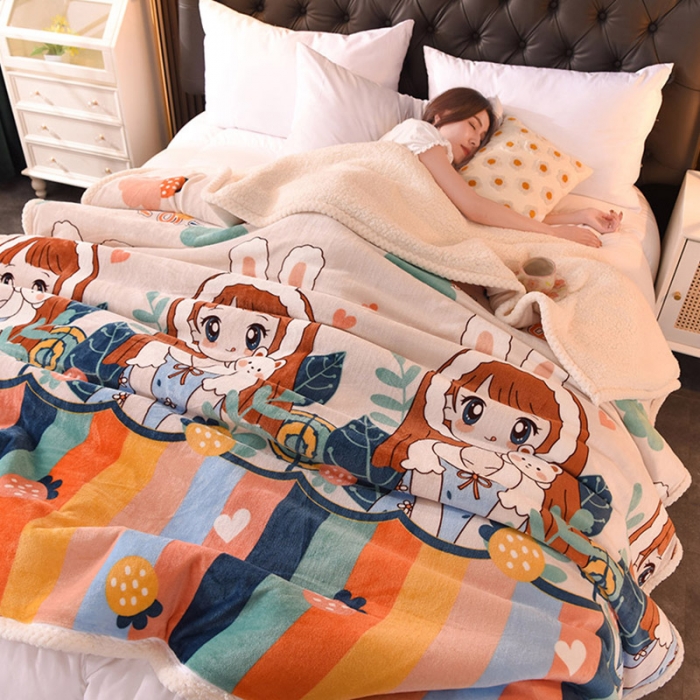 91家纺网 家纺一手货源 找家纺 眠博士 2021新款印花拼羊羔绒单被套 青春少女