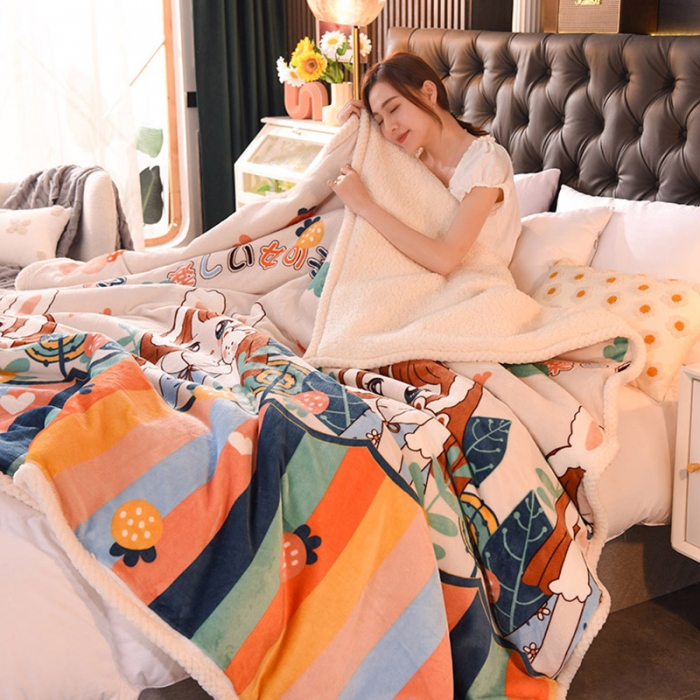 91家纺网 家纺一手货源 找家纺 眠博士 2021新款印花拼羊羔绒单被套 青春少女