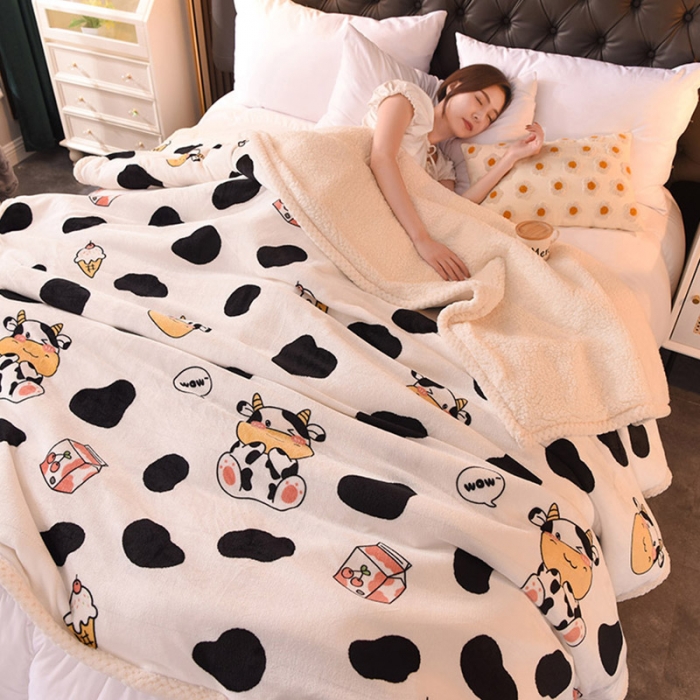 91家纺网 家纺一手货源 找家纺 眠博士 2021新款印花拼羊羔绒单被套 元气牛牛