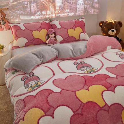 91家纺网 家纺一手货源 找家纺 佰亿莱2024新款5D雕花雪花绒四件套 心动女孩