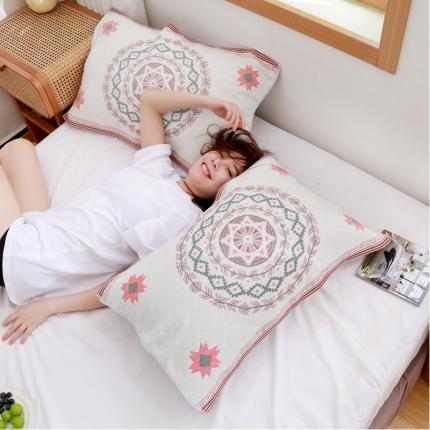 91家纺网 家纺一手货源 找家纺 （总）朴尔家纺 2021新品波西米亚风全棉四层纱布定位枕巾