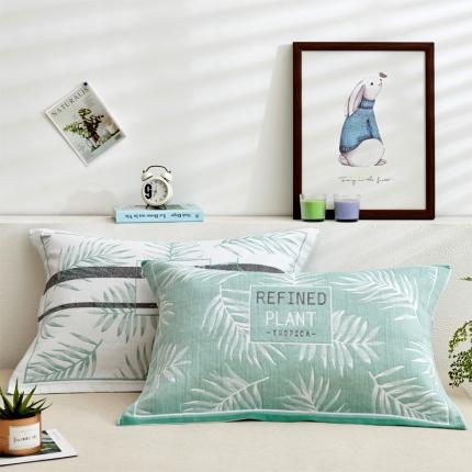 91家纺网 家纺一手货源 找家纺 2021新品混纺三层纱布定位枕巾热带草原-绿52*78cm