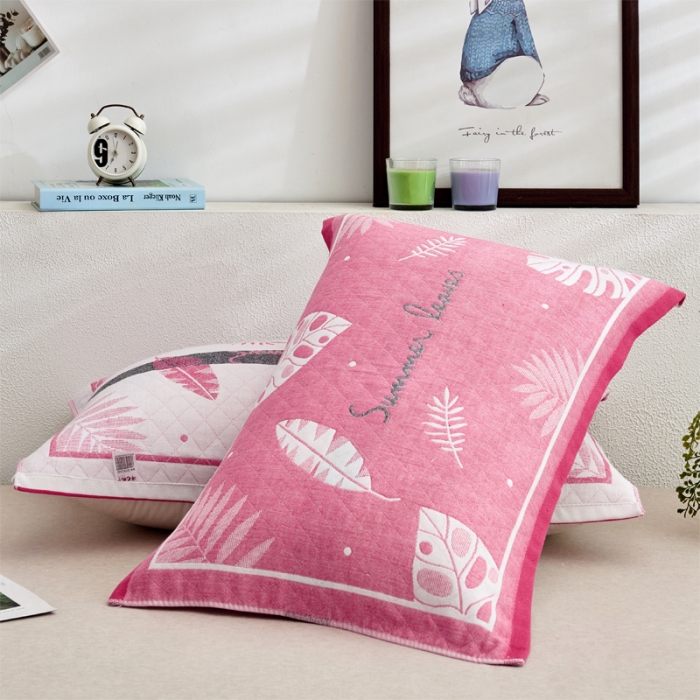 91家纺网 家纺一手货源 找家纺 2021新品混纺三层纱布定位枕巾幸福芭蕉-粉52*78cm