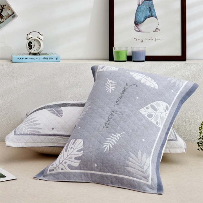 91家纺网 家纺一手货源 找家纺 2021新品混纺三层纱布定位枕巾幸福芭蕉-灰52*78cm