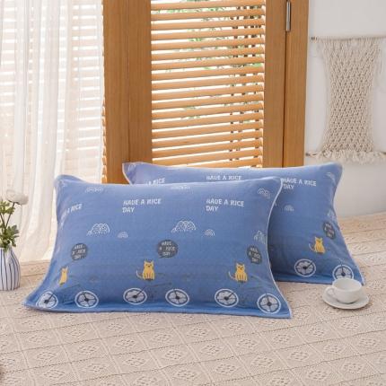 91家纺网 家纺一手货源 找家纺 朴尔家纺2021新款热销全棉加厚三层纱布定位枕巾一对自行车兰