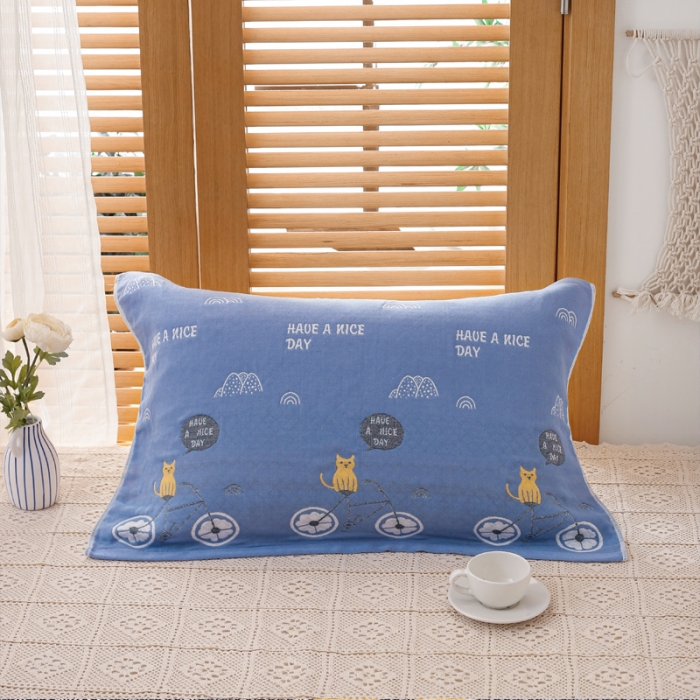 91家纺网 家纺一手货源 找家纺 朴尔家纺2021新款热销全棉加厚三层纱布定位枕巾一对自行车兰