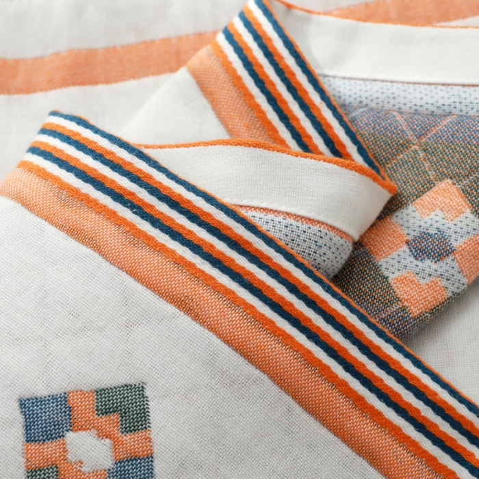 91家纺网 家纺一手货源 找家纺 朴尔家纺 2021新品波西米亚风全棉四层纱布定位枕巾爱丁堡兰