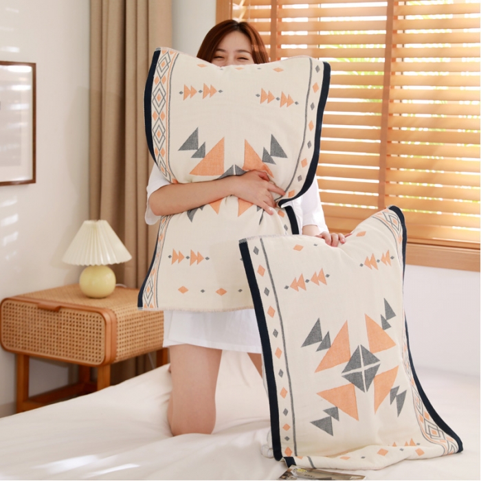 91家纺网 家纺一手货源 找家纺 朴尔家纺 2021新品波西米亚风全棉四层纱布定位枕巾 雷洛