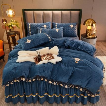 91家纺网 家纺一手货源 找家纺 （总）菊上家纺 2021新款刺绣雕花克拉恋人荷兰绒四件套