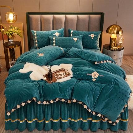 91家纺网 家纺一手货源 找家纺 （总）菊上家纺 2021新款刺绣雕花克拉恋人荷兰绒四件套