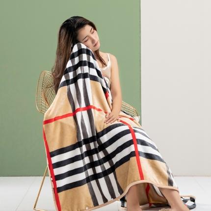 91家纺网 家纺一手货源 找家纺 网客家纺 2024新款多功能牛奶绒披肩毯 卡其格