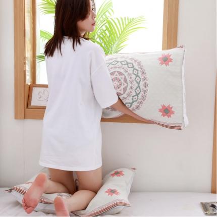 91家纺网 家纺一手货源 找家纺 朴尔家纺 2021新品波西米亚风全棉四层纱布定位枕巾玛雅圆盘