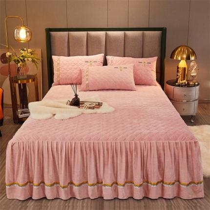 91家纺网 家纺一手货源 找家纺 （总）菊上家纺 2021新款刺绣雕花克拉恋人荷兰绒单床裙