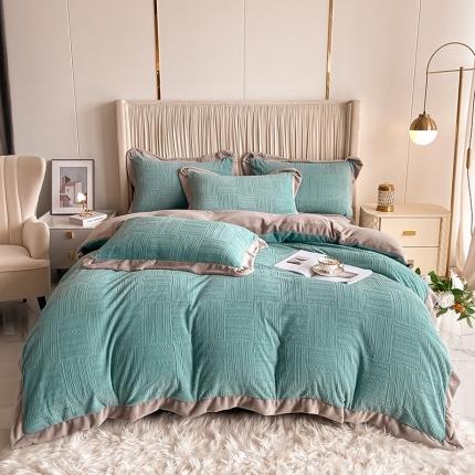 91家纺网 家纺一手货源 找家纺 （总）花漾 2023新款雕花提花牛奶绒宽边四件套