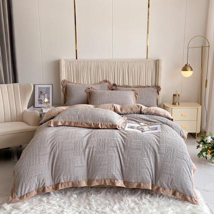 91家纺网 家纺一手货源 找家纺 （总）花漾 2023新款雕花提花牛奶绒宽边四件套