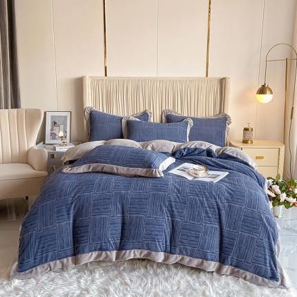 91家纺网 家纺一手货源 找家纺 （总）花漾 2023新款雕花提花牛奶绒宽边四件套