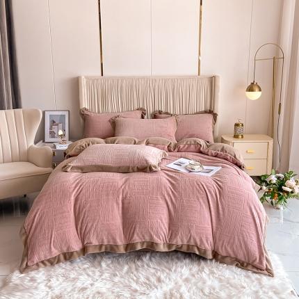 91家纺网 家纺一手货源 找家纺 （总）花漾 2023新款雕花提花牛奶绒宽边四件套