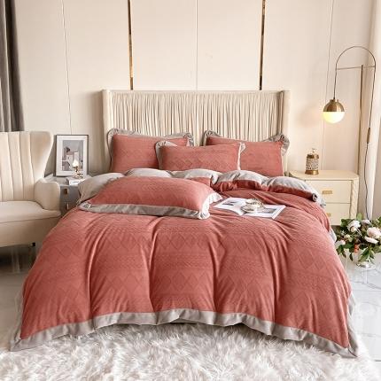 91家纺网 家纺一手货源 找家纺 （总）花漾 2023新款雕花提花牛奶绒宽边四件套