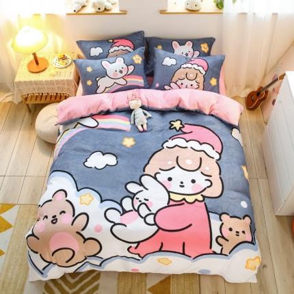 91家纺网 家纺一手货源 找家纺 （总）宅部落 2021新款牛奶绒法莱绒大版卡通四件套