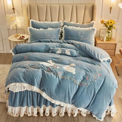 91家纺网 家纺一手货源 找家纺 （总）宜凡 2021新款牛奶绒绣花兔床裙四件套