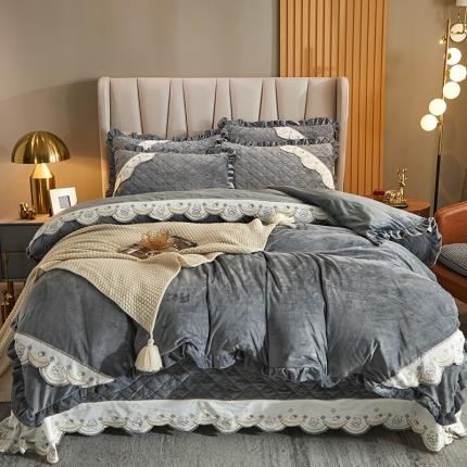 91家纺网 家纺一手货源 找家纺 （总）宜凡 2021新款水晶绒夹棉绗缝床盖四件套