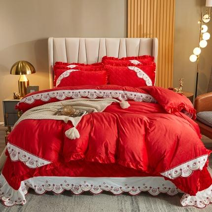 （总）宜凡 2021新款水晶绒夹棉绗缝床盖四件套