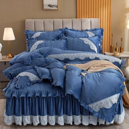 91家纺网 家纺一手货源 找家纺 （总）宜凡 2021新款水晶绒夹棉绗缝床裙四件套