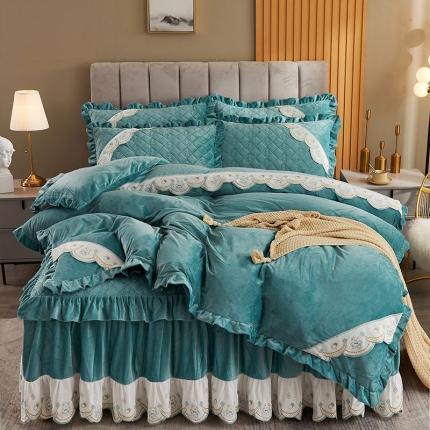 91家纺网 家纺一手货源 找家纺 （总）宜凡 2021新款水晶绒夹棉绗缝床裙四件套