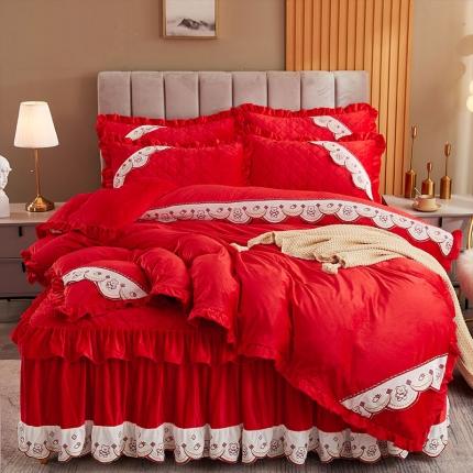 91家纺网 家纺一手货源 找家纺 （总）宜凡 2021新款水晶绒夹棉绗缝床裙四件套