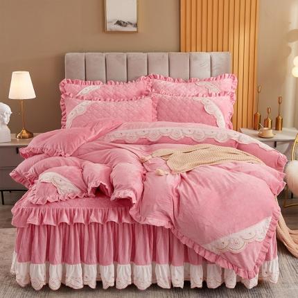 91家纺网 家纺一手货源 找家纺 （总）宜凡 2021新款水晶绒夹棉绗缝床裙四件套