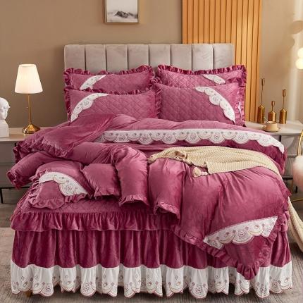 （总）宜凡 2021新款水晶绒夹棉绗缝床裙四件套