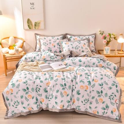 91家纺网 家纺一手货源 找家纺 小牛席业 2021新款 全棉牛奶绒四件套系列 小蜜桔