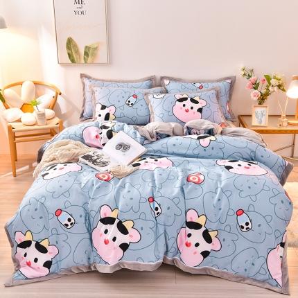 91家纺网 家纺一手货源 找家纺 小牛席业 2021新款 全棉牛奶绒四件套系列 小奶牛