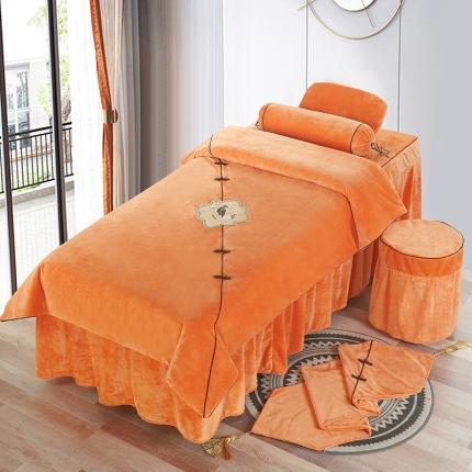 不打烊家纺 2021新款古韵新生水晶绒美容床罩 橙黄色